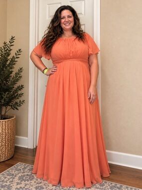 Ever Pretty Coral Orange Chiffon Maxi Dress